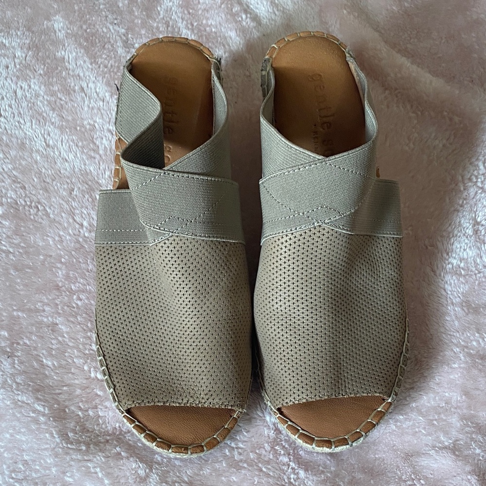 gentle souls Beige Perforated Wedge Sandals